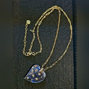 Nakamol Gold and Blue Tone Heart Pendant Necklace
